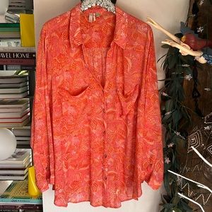 Anthropologie Pilcro super light and flowy red/ pink/ orange top, size 3X…